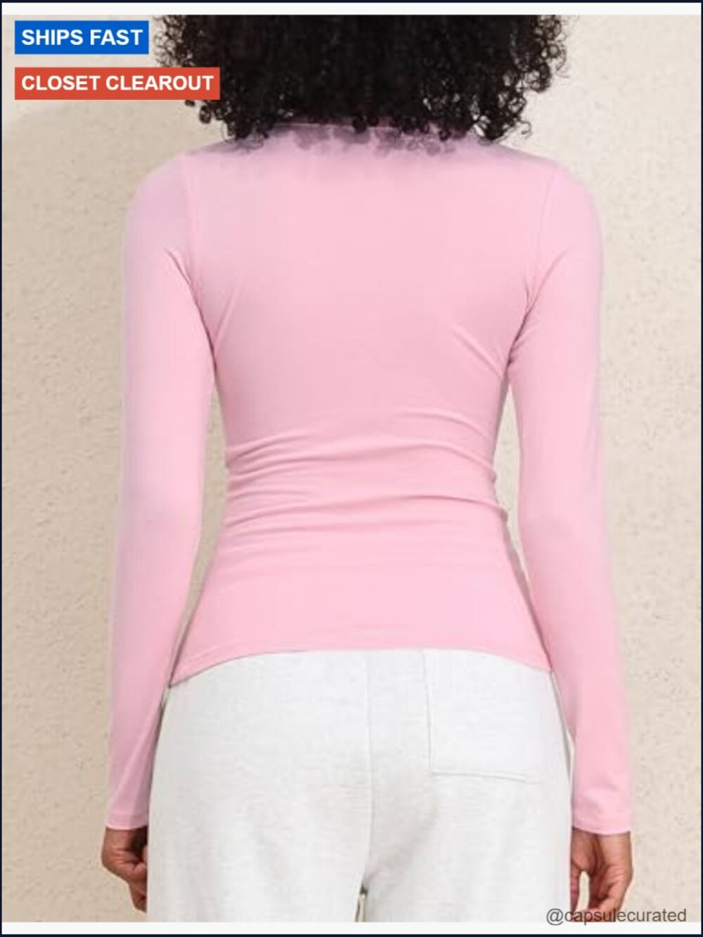 Cotton Square Neck Long Sleeve Slim Fit Tee - Picture 5 of 7